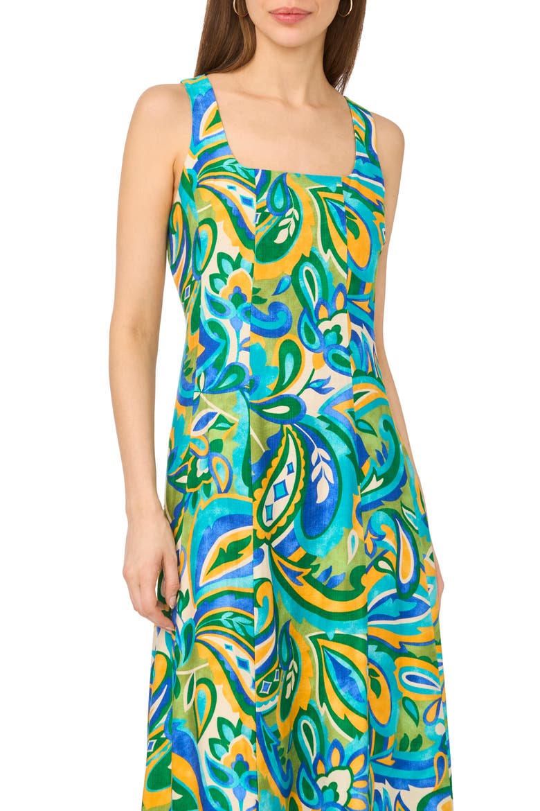 Seamed Printed Maxi Dress, Alternate, color, JOLLY GREEN