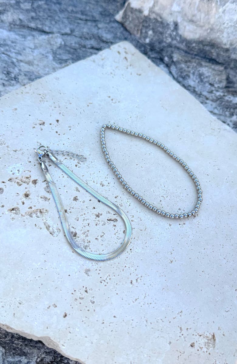 Adornia Set of 2 Herringbone & Bead Chain Bracelets, Alternate, color, 