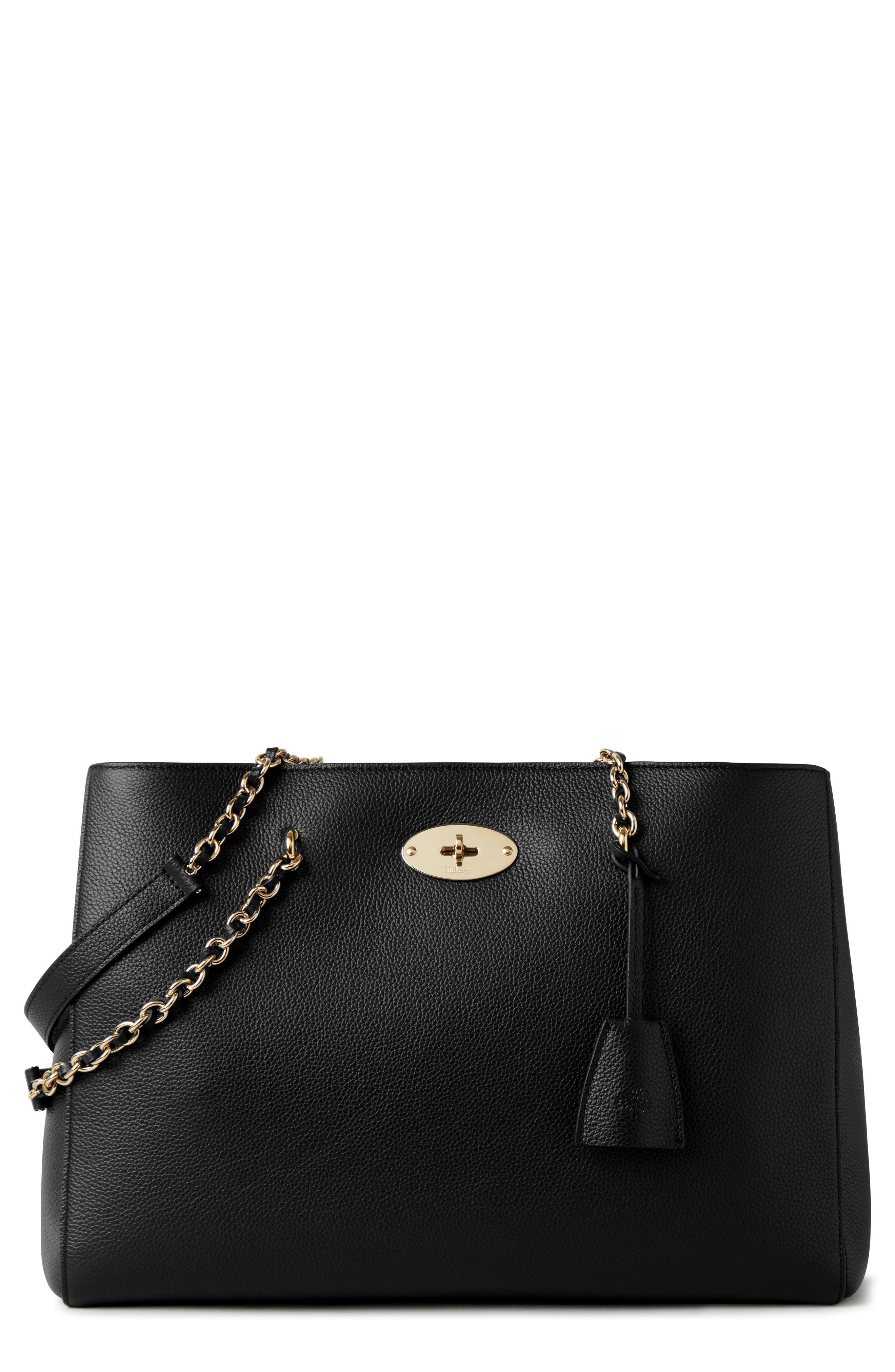 Mulberry Lily Chain Leather Tote, Main, color, Black