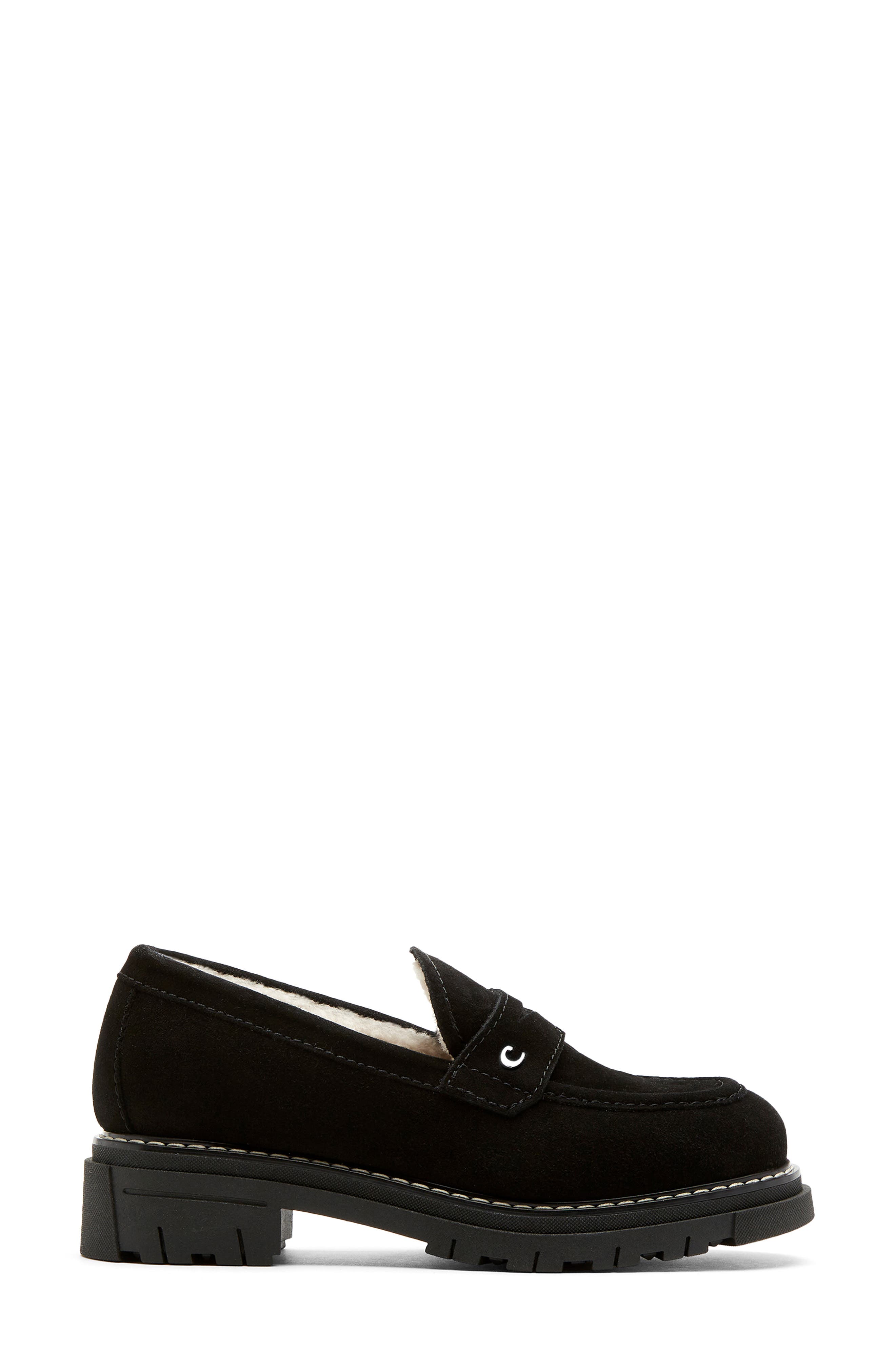 La Canadienne Donny City Dry<sup>™</sup> Waterproof Genuine Shearling Penny Loafer, Alternate, color, Black Suede