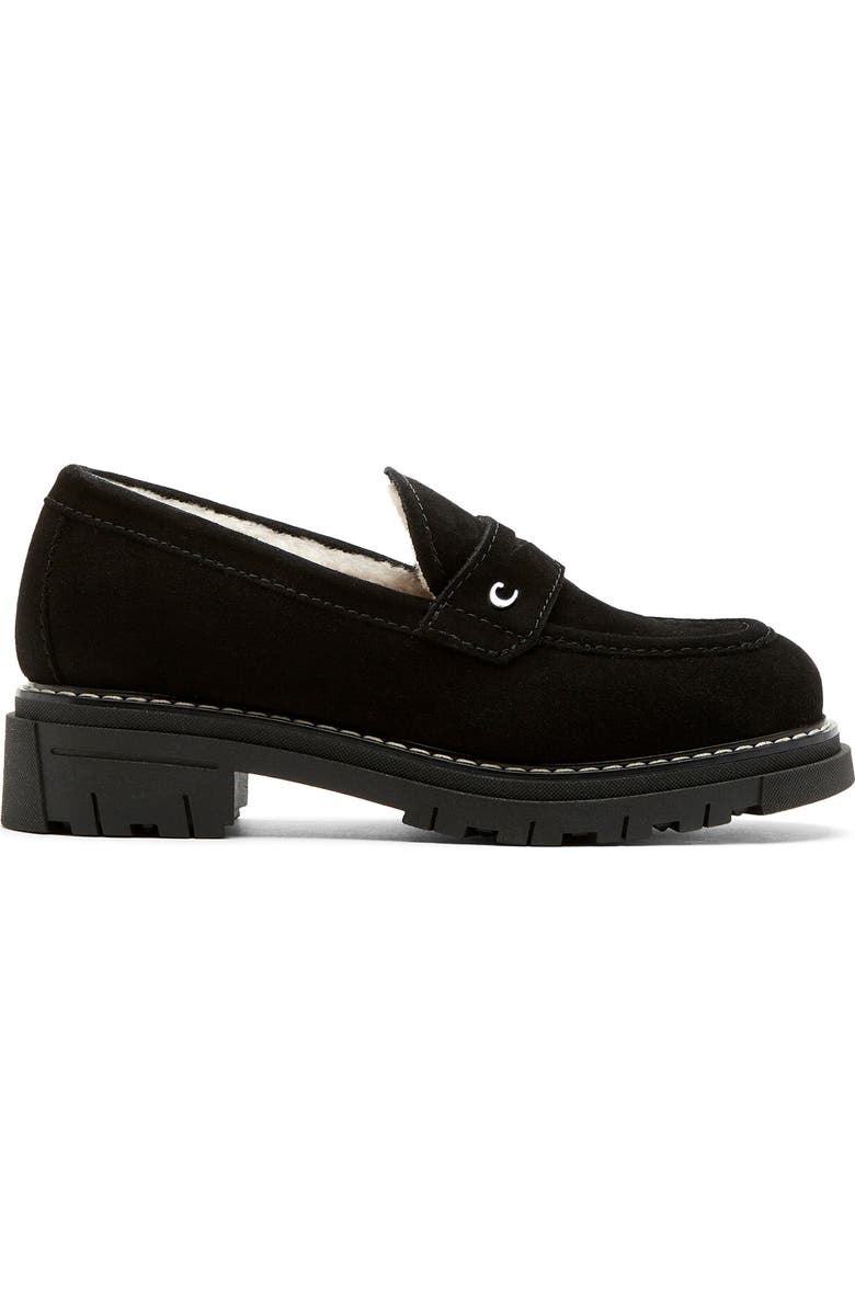La Canadienne Donny City Dry<sup>™</sup> Waterproof Genuine Shearling Penny Loafer, Alternate, color, Black Suede