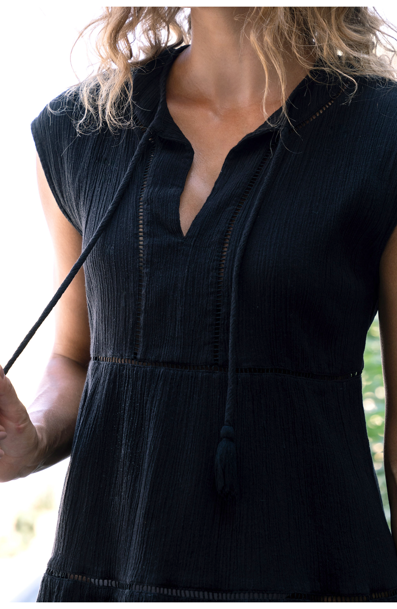 Change of Scenery Gari Cotton Cover-up Cap Sleeve Dress, Alternate, color, Black