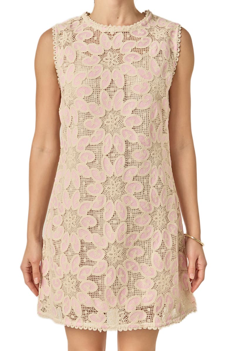 English Factory Open Stitch Sleeveless Minidress, Alternate, color, Natural/ Pink