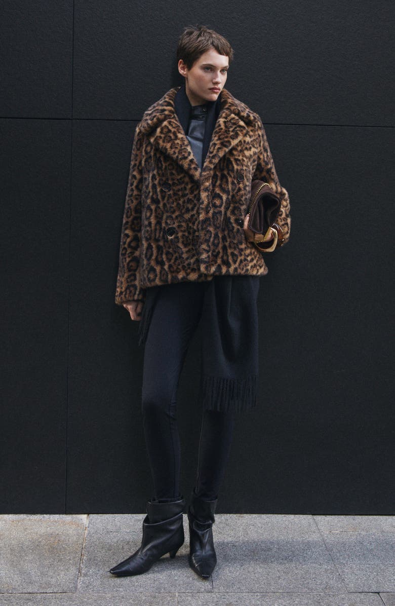 MANGO Leopard Faux Fur Coat, Alternate, color,
