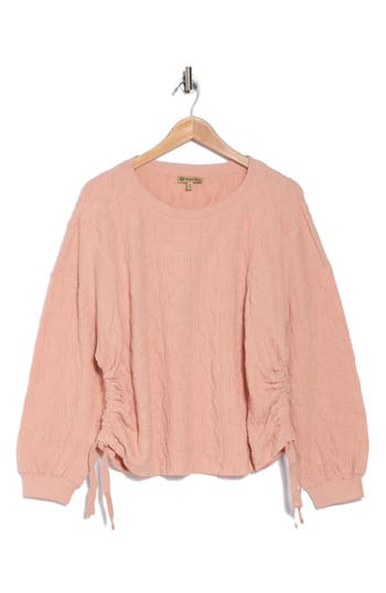 Democracy Ruched Side Tie Pullover In Maple Sugar