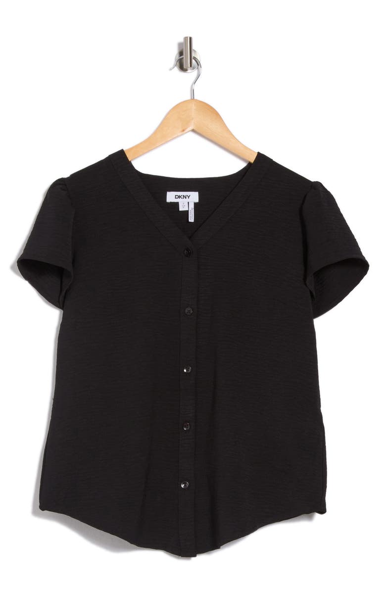 DKNY V-Neck Button-Up Top, Alternate, color, 