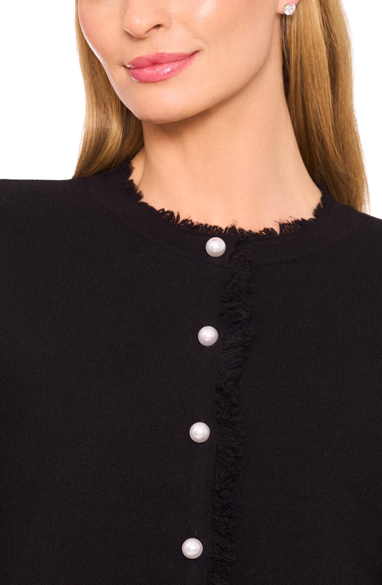 CeCe Fringe Trim Cardigan, Alternate, color, Rich Black