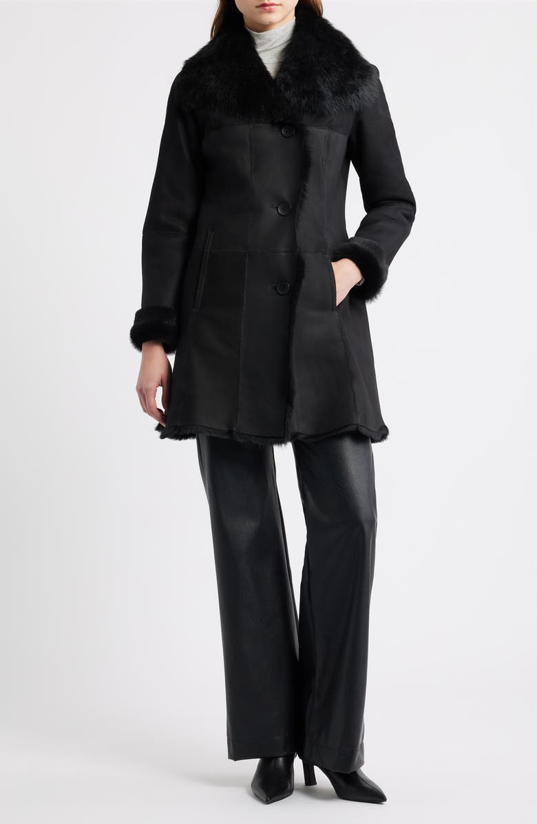 HiSO Desire Geniune Shearling Coat, Main, color, Jet Suede