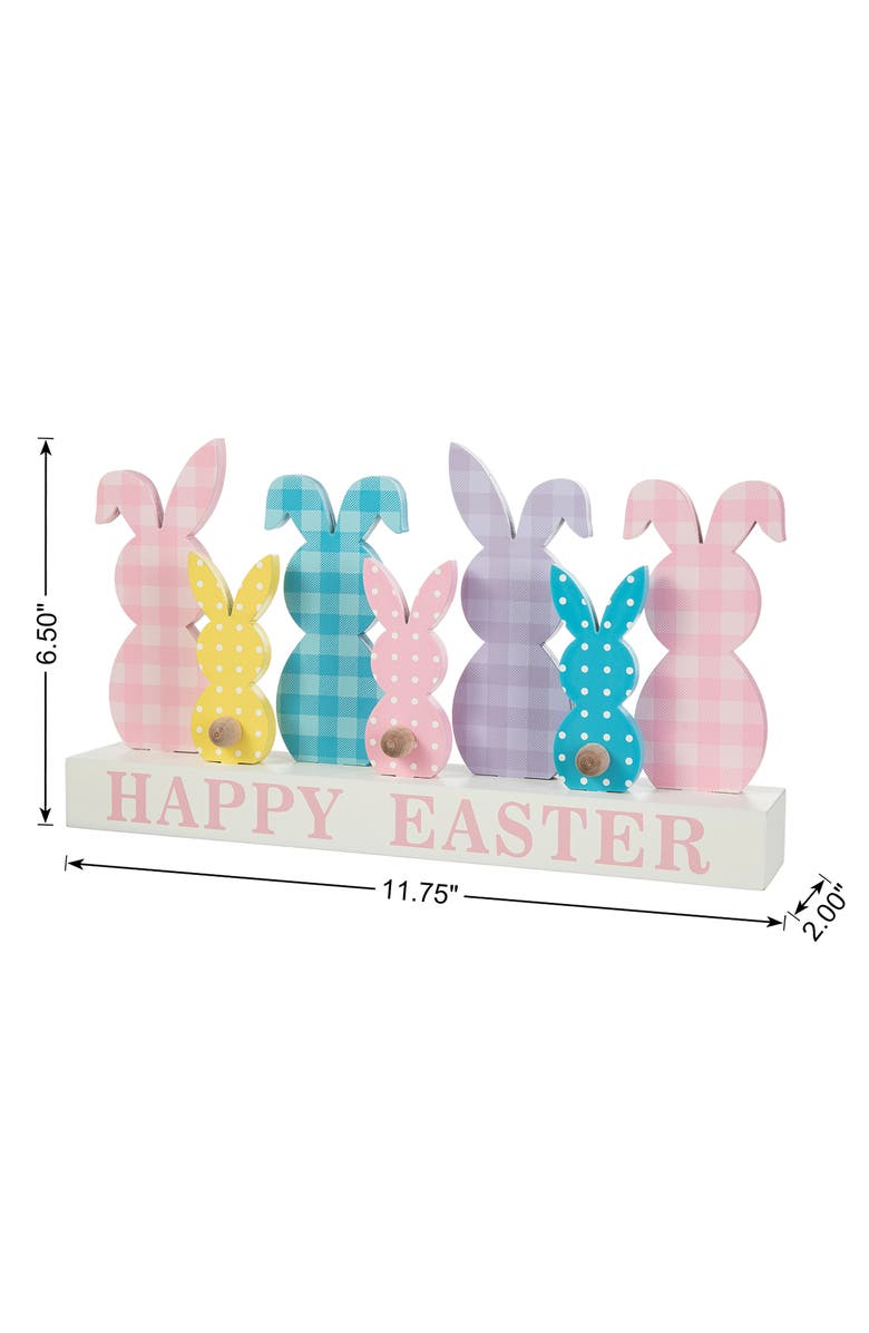 Glitzhome Happy Easter Wooden Metal Tulips Bunny Family Table Decor, Alternate, color, White