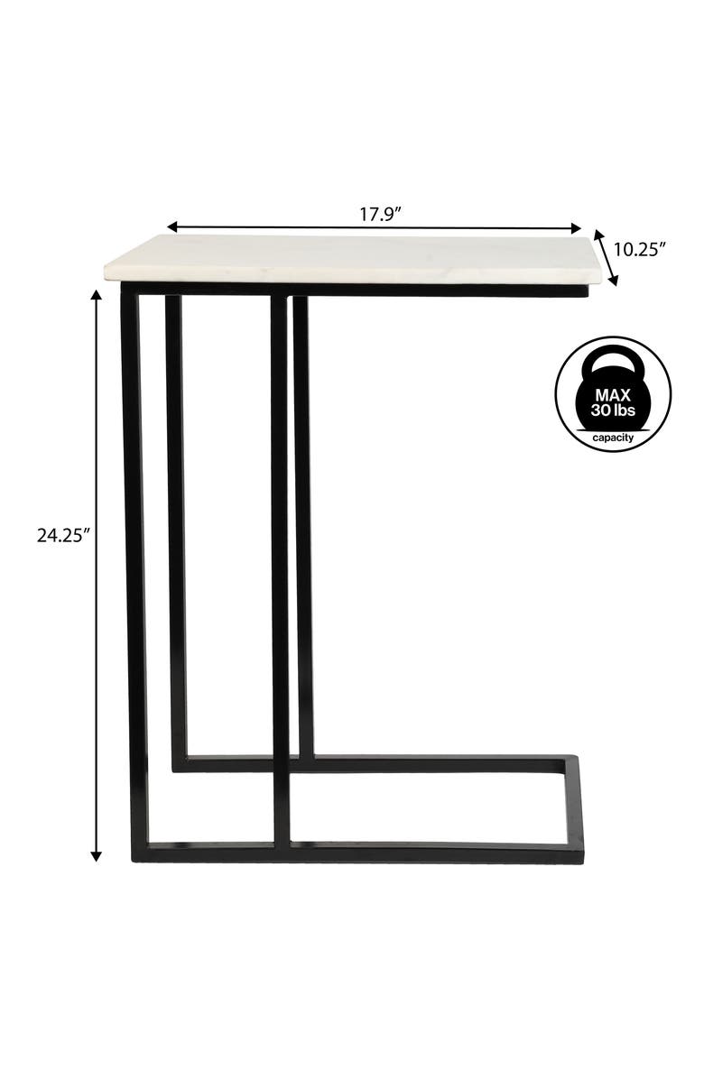 JONATHAN Y Caius 24.25" Designer Industrial Metal C-Shaped End Table and Side Couch Table with White Marble Top, Alternate, color, White/Black