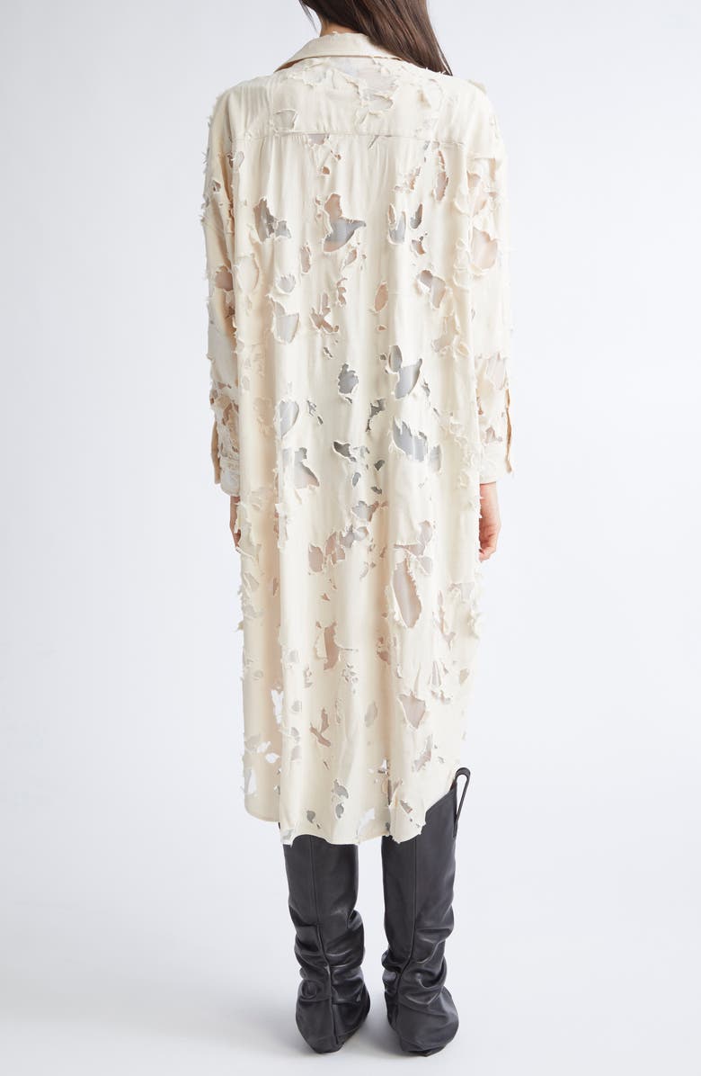 R13 Long Sleeve Burnout Jumbo Shirtdress, Alternate, color, Ivory