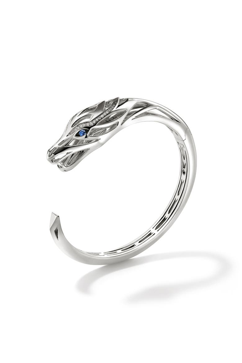 Naga Hinged Cuff, Sterling Silver, Diamonds, Alternate, color, SILVER