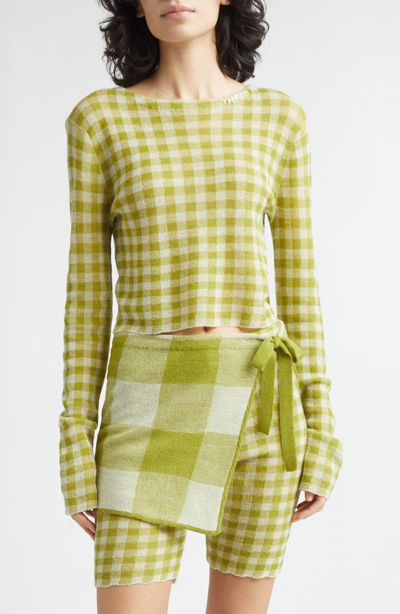 YanYan Gingham Check Wool Boatneck Sweater, Main, color, Sprout