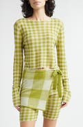 YanYan Gingham Check Wool Boatneck Sweater