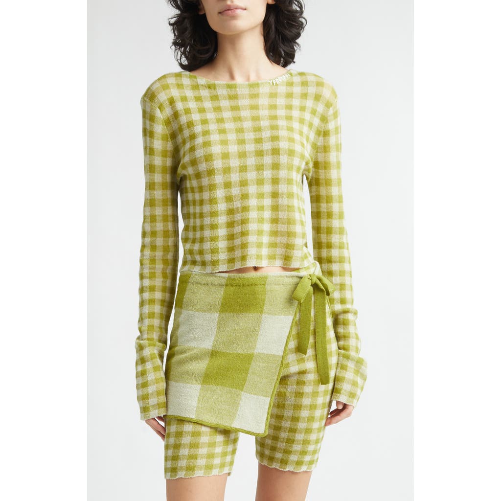 Yanyan Gingham Check Wool Boatneck Sweater In Green