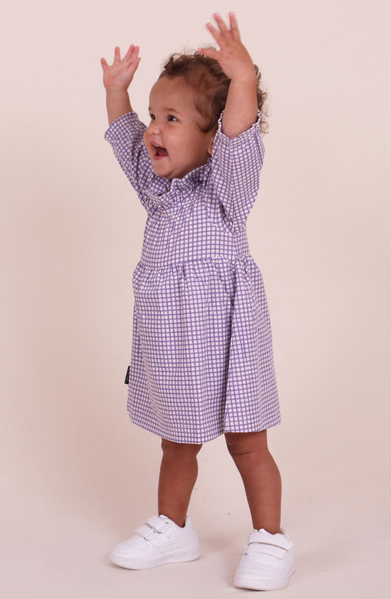TINY TRIBE Check Long Sleeve Frill Neck Dress, Alternate, color, Lilac