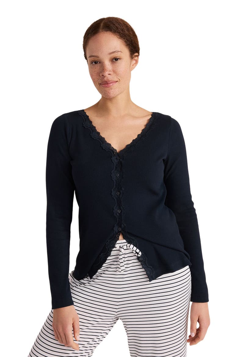 Organic Cotton Rib Knit Lace Cardigan, Main, color, Nightfall