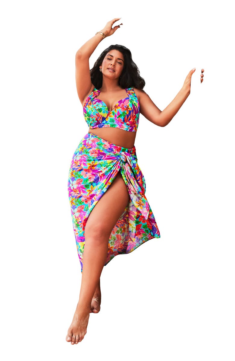 Swimsuits for All Lightweight Adjustable Sarong Wrap Skirt Cover Up, Main, color, La Dolce Floral