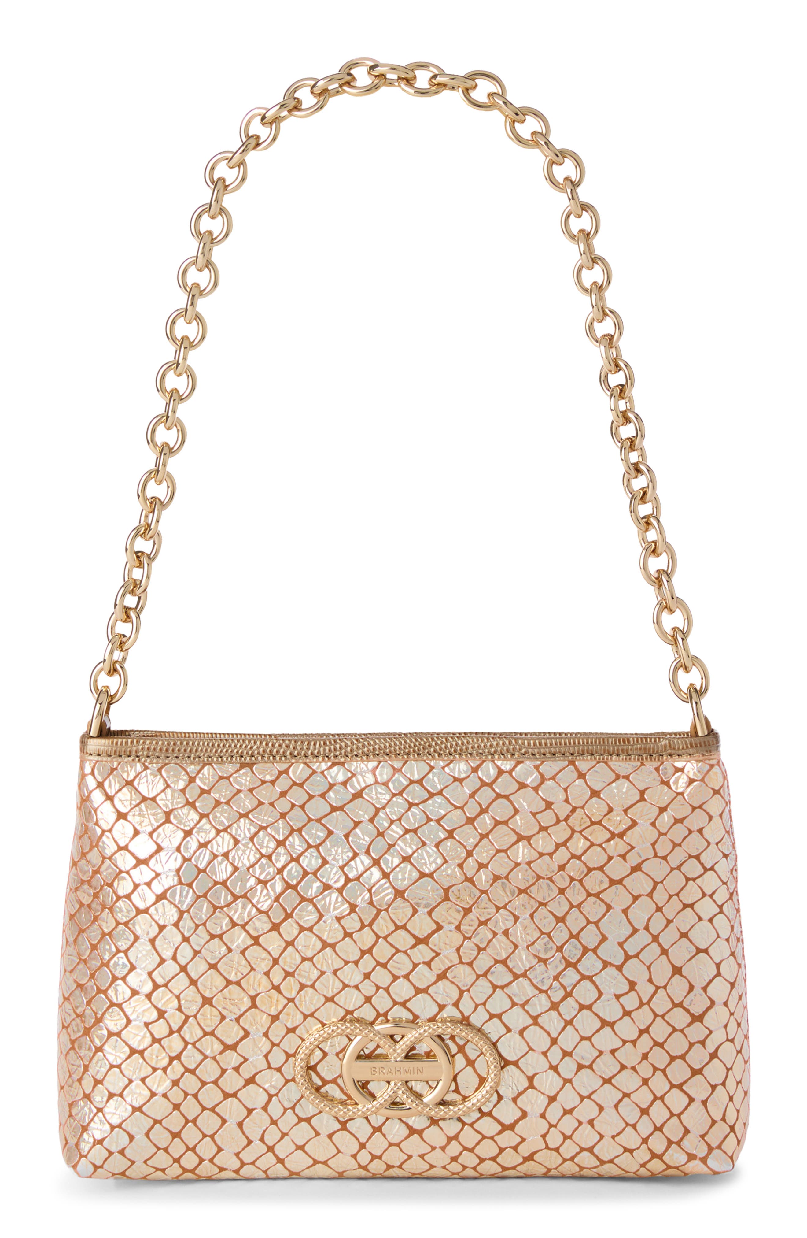 Brahmin Mod Lorelei Snake Embossed Metallic Leather Shoulder Bag, Alternate, color, Gold