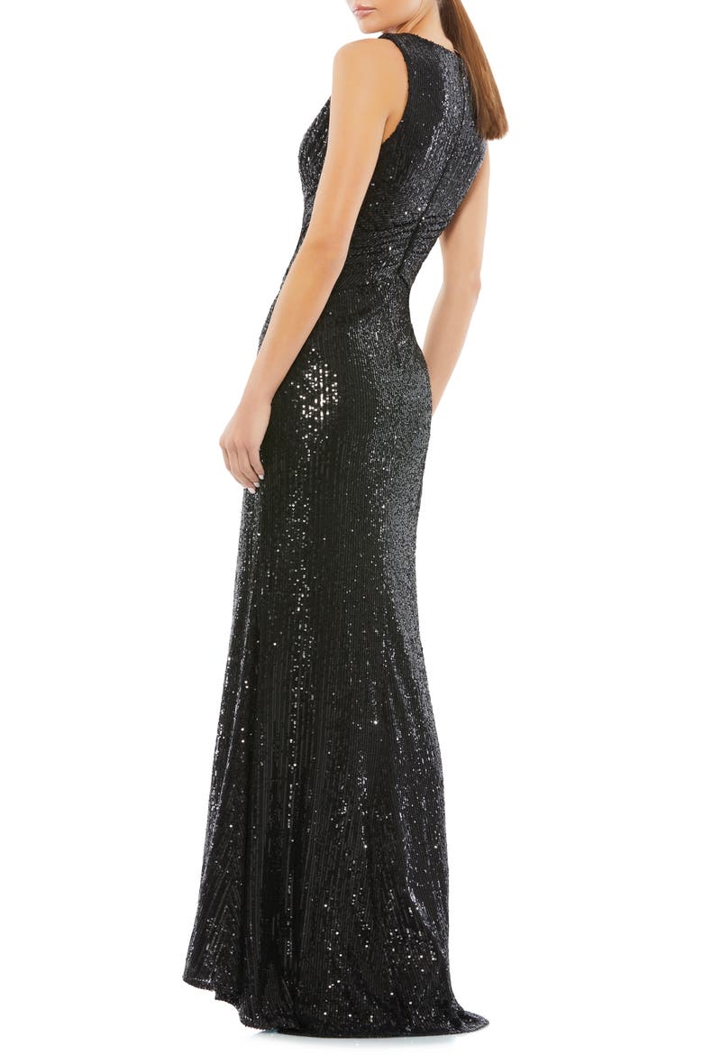V-Neck Sequin Wrap Waist Gown, Alternate, color, BLACK