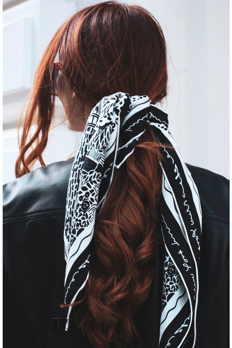 Double Sided Silk Scarf Of Black Garden, Alternate, color, Black