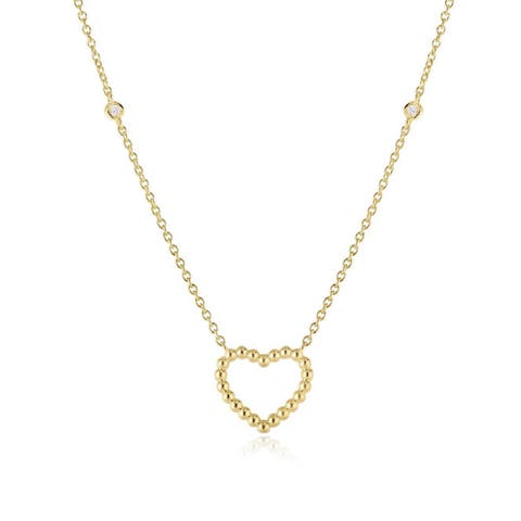 Gold Bead Open Heart Necklace