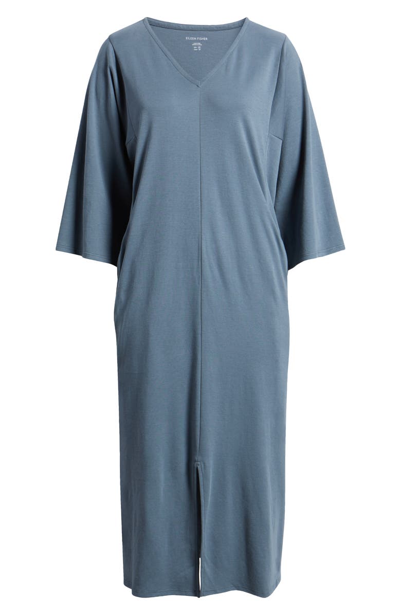 EILEEN FISHER SLEEP V-Neck Three-Quarter Sleeve Organic Cotton Nightgown, Main, color, 