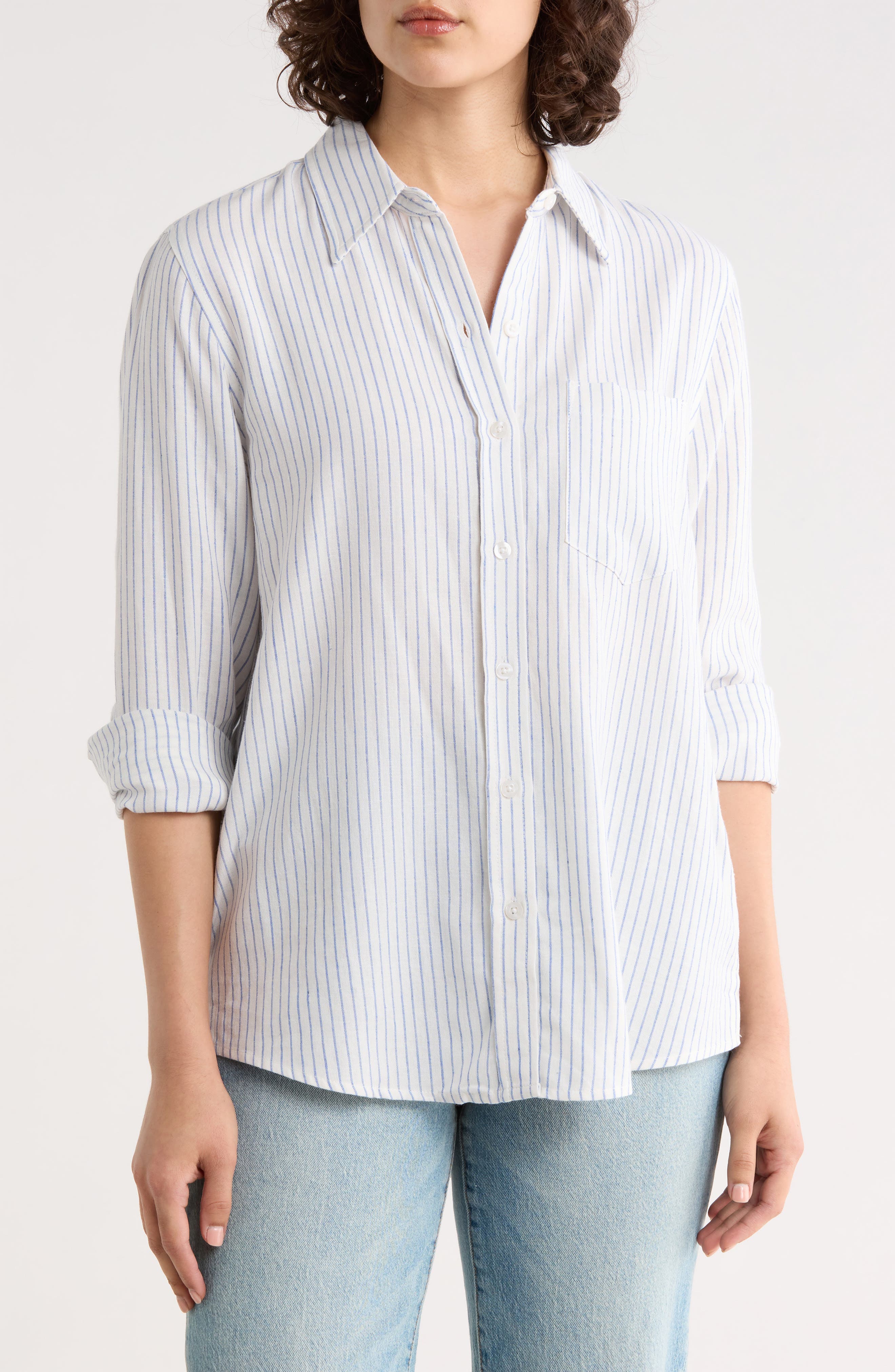 Three Dots Relaxed Fit Linen Blend Button-Up Shirt