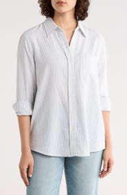 Three Dots Relaxed Fit Linen Blend Button-Up Shirt