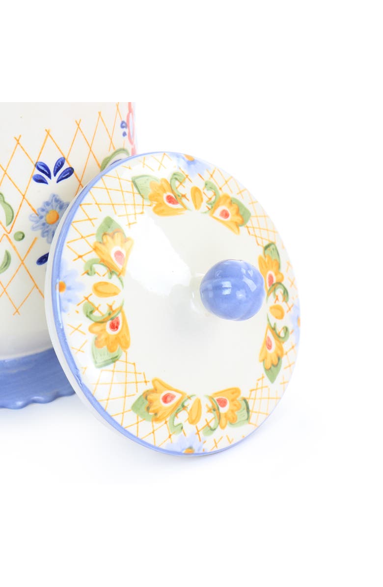 Laurie Gates California Designs Tierra 2.7 Quarts Hand Painted Stoneware Canister with Lid, Alternate, color, White