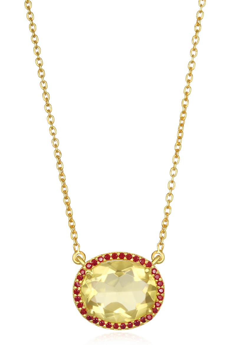 Charleston 14K Yellow Gold Plated Quartz Halo Pendant Necklace, Main, color, YELLOW GOLD