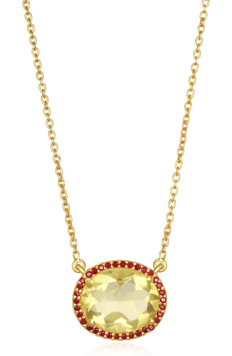 Amelia Rose Charleston 14K Yellow Gold Plated Quartz Halo Pendant Necklace, Main, color,