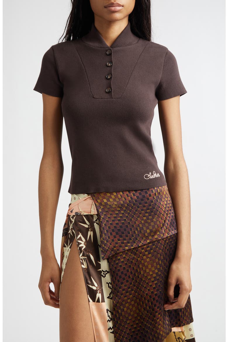 Mollie Embroidered Logo Rib Cotton Polo, Main, color, BROWN