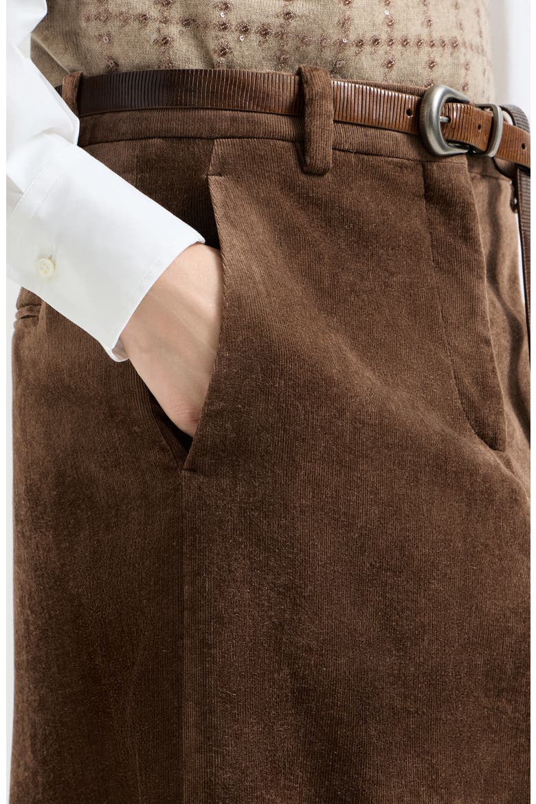 Fluid Corduroy Flute Skirt With Monili, Alternate, color, Cigar