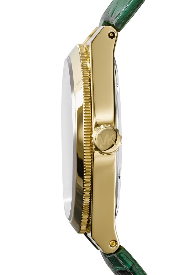 Michael Kors 'Channing' Leather Strap Watch, 38mm, Alternate, color, GREEN/ GOLD