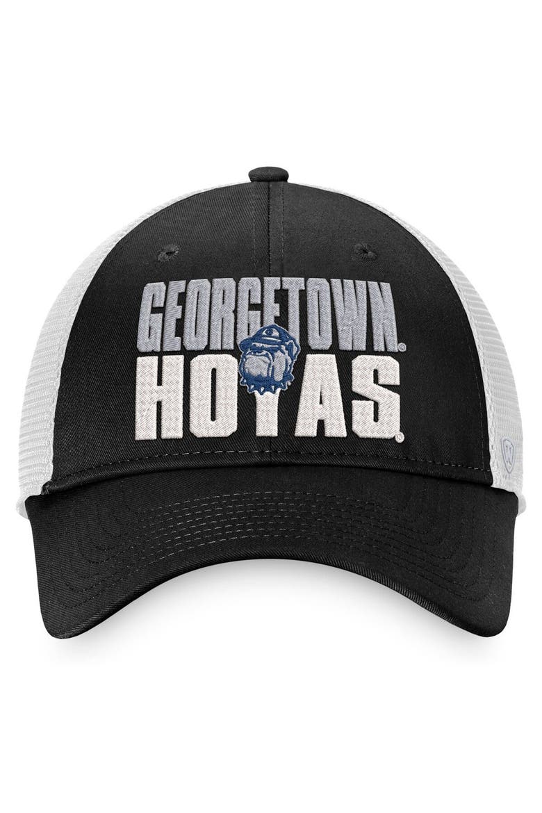Men's Top of the World Black/White Georgetown Hoyas Stockpile Trucker Snapback Hat, Alternate, color, Black