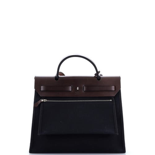 Pre-owned Hermes  Hermes Herbag Zip Leather And Toile 31 In Black