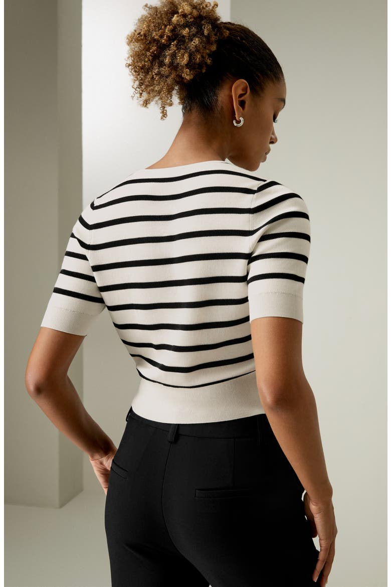Silk Striped Cropped Knit Top, Alternate, color, White With Black Stripes