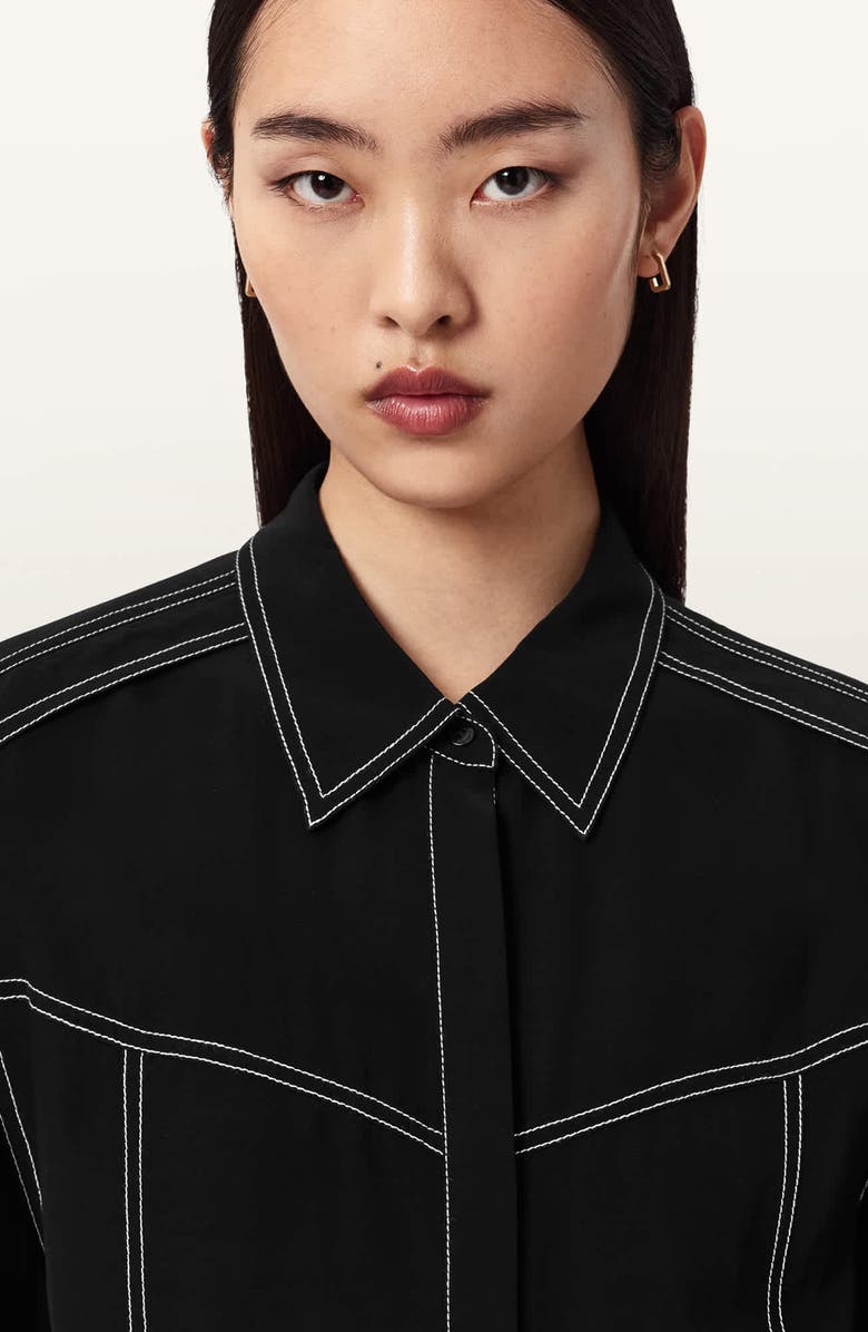 AllSaints Tala Long Sleeve Shirtdress, Alternate, color, Black