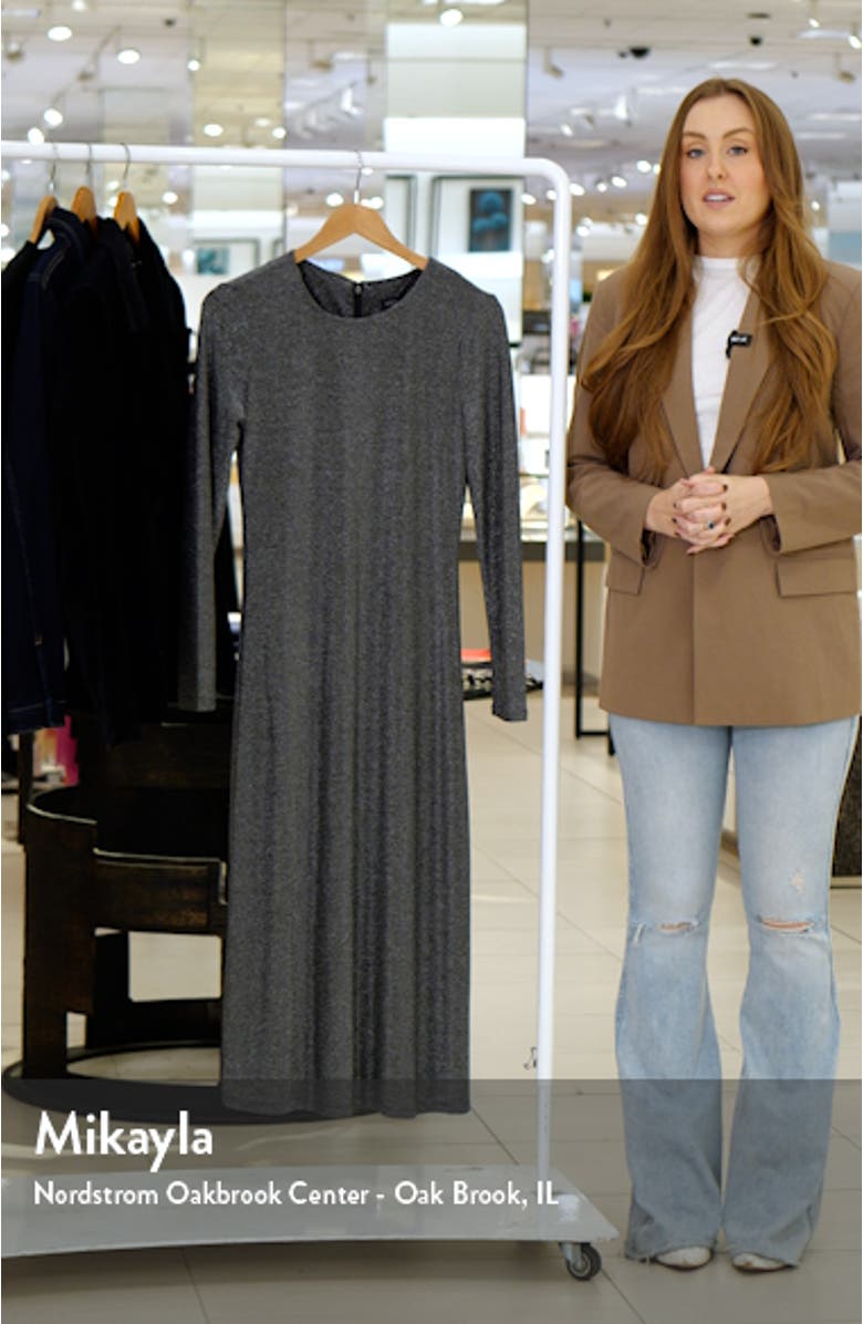 Long Sleeve Metallic Knit Midi Dress, sales video thumbnail
