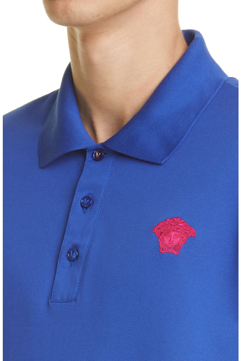 Medusa Appliqué Cotton Polo Shirt, Alternate, color, BLUE