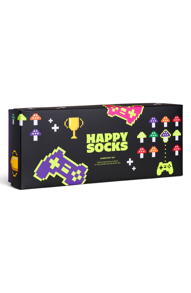Happy Socks Assorted 4-Pack Gamer Cotton Blend Socks Gift Box, Alternate, color, Black