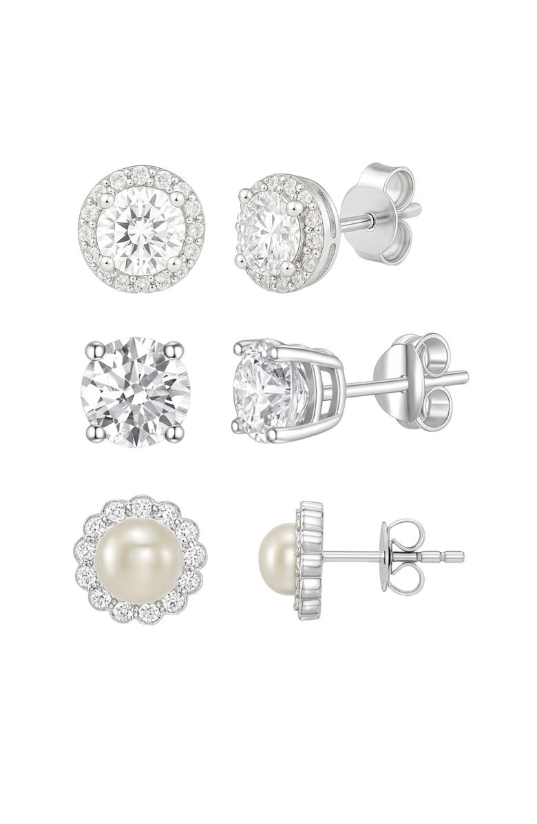 Donatello Gian Sterling Silver Pearl And Crystal Earrings Set, Main, color, Silver