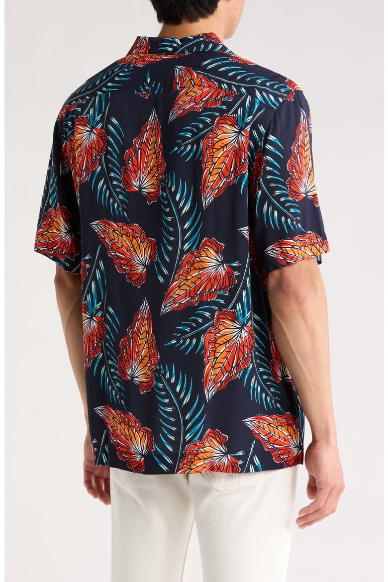 Leaves Slim Fit Camp Shirt, Alternate, color, DARK SAPPHIRE