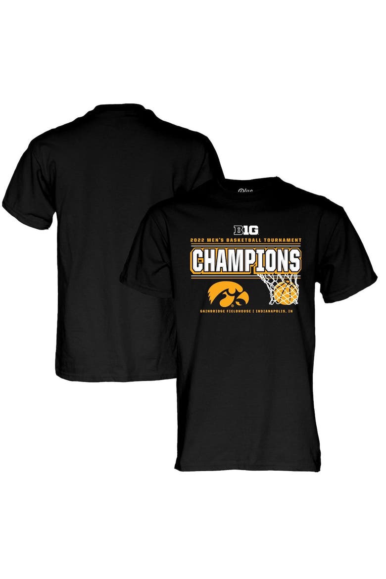 Men's Blue 84 Black Iowa Hawkeyes 2022 Big Ten Men's Basketball Conference Tournament Champions T-Shirt, Main, color, Black