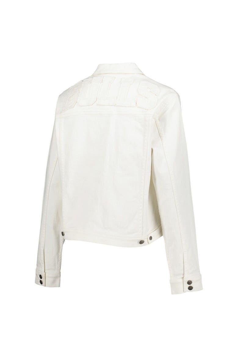Women's Lusso White Chicago Bulls Swarovski Crystal & Distressed Button-Up Denim Jacket, Alternate, color, White