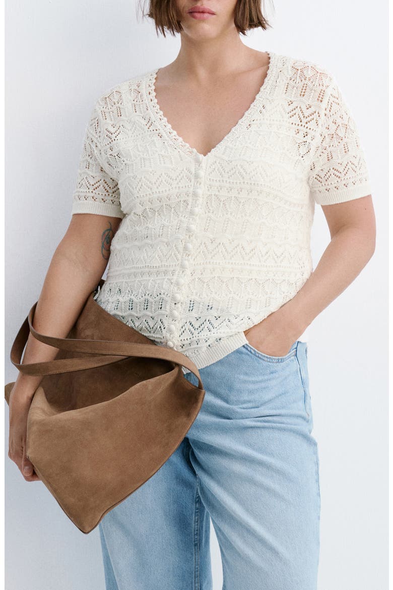 Open Knit Short Sleeve Cardigan, Alternate, color, ECRU