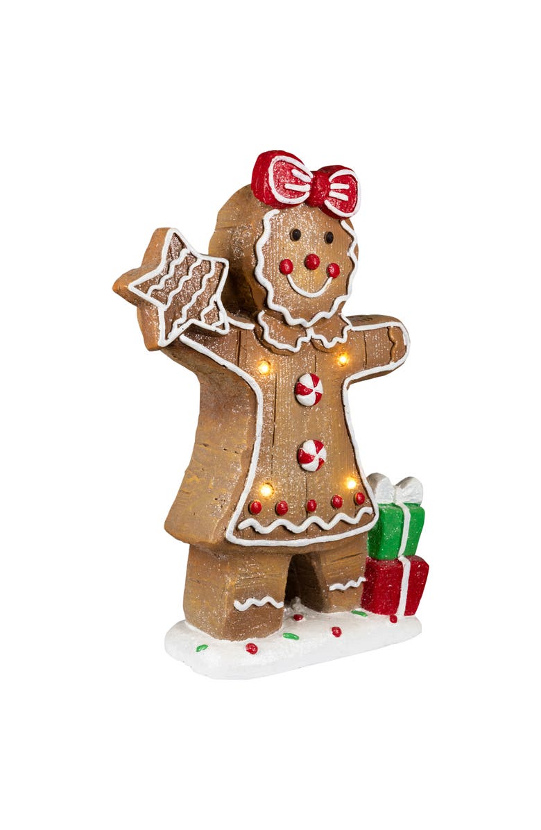 Northlight Lighted Gingerbread Cookie Girl Christmas Decoration - 14.5", Alternate, color, Brown