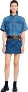 SANDRO Short denim and leather skirt