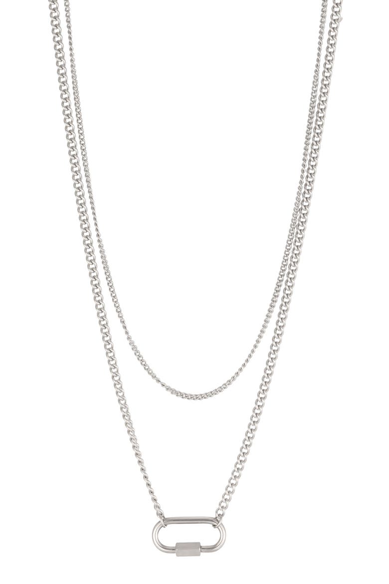 Carabiner Layered Necklace, Main, color, SILVER